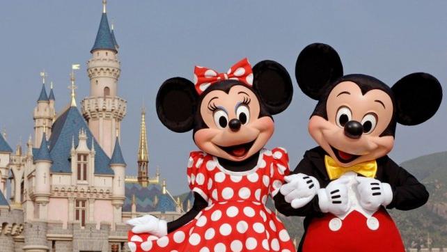 Disney characters Mickey Mouse and Minnie Mouse  at Disneyland in Anaheim, California