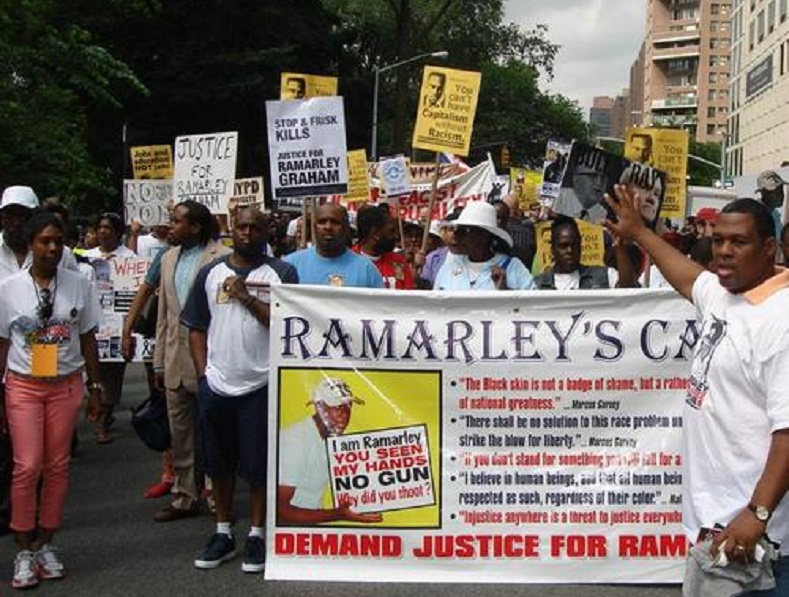 Supporters rally for justice in the police killing of Ramarley Graham in New York City in an undated photo