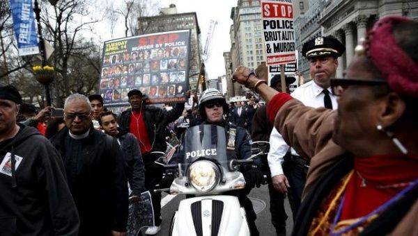 Protesters in New York during Tuesday's mobilizations to denounce police killings.