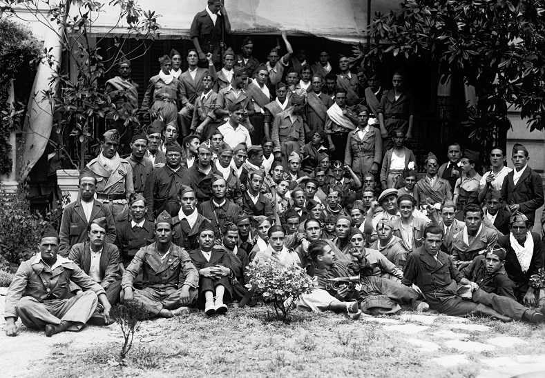 A group of militias pose for a photo at the start of the Civil War, Madrid, July 1936.