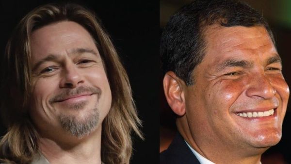 Brad Pitt (L) and Ecuadorean President Rafael Correa (R)