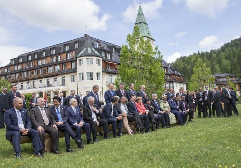 G-7 summit participants gather outside the Elmau castle in Kruen near Garmisch-Partenkirchen, Germany, June 8, 2015.