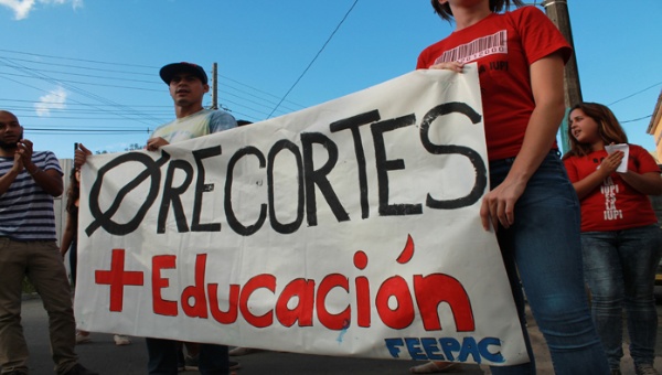 Teachers protests against cuts to education.