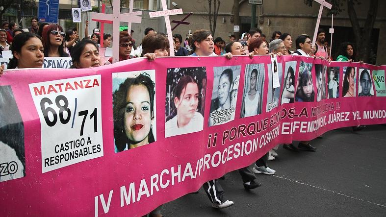 Women march against gender violence in Mexico.