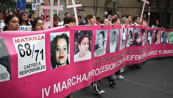 Women march against gender violence in Mexico.