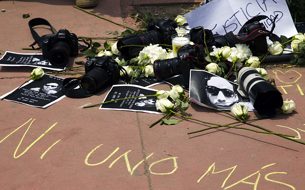 JALISCO, GUADALAJARA: View during a demonstration to demand justice in the murder of Mexican photojournalist Ruben Espinosa.