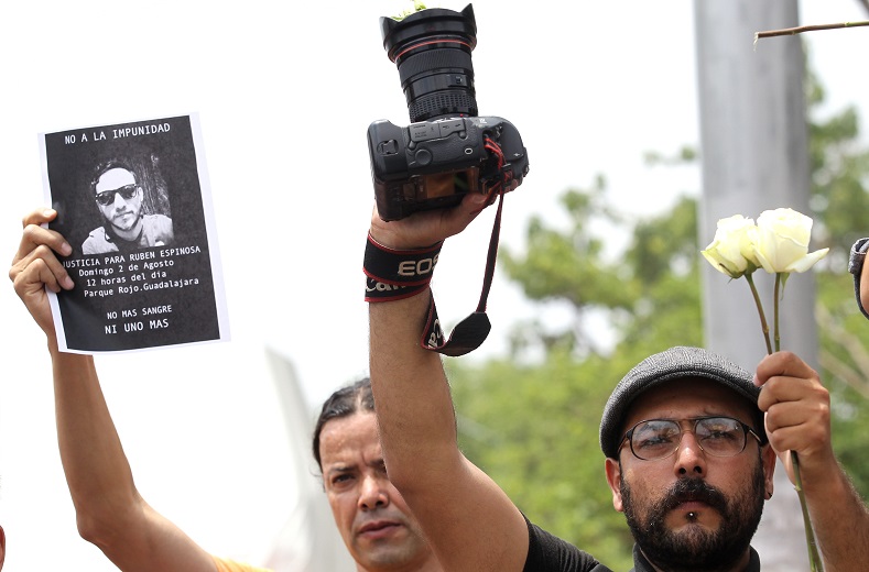 JALISCO, GUADALAJARA: View during a demonstration to demand justice in the murder of Mexican photojournalist Ruben Espinosa.