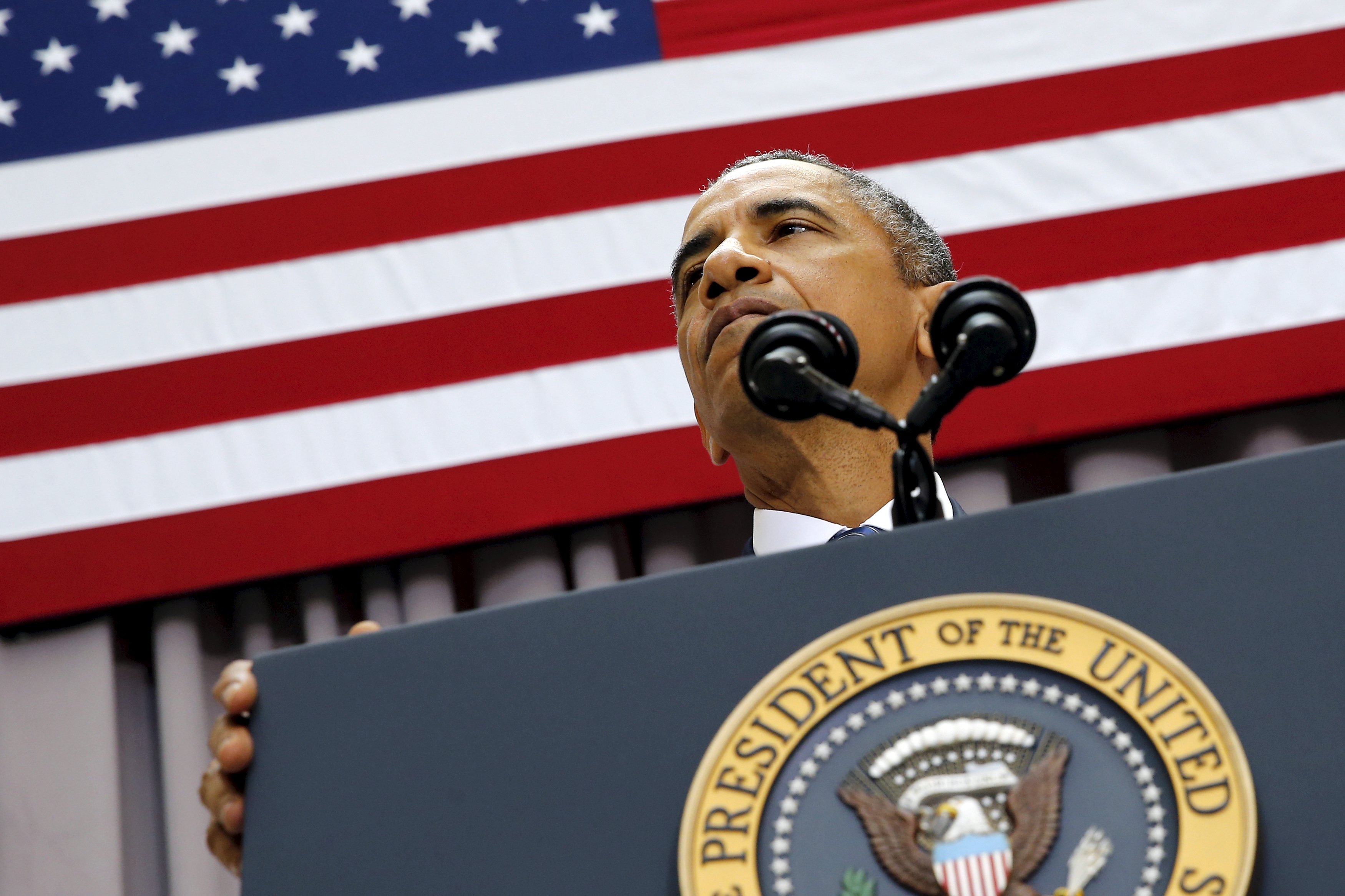 U.S. President Barack Obama pauses during remarks on a nuclear deal with Iran at American University in Washington.