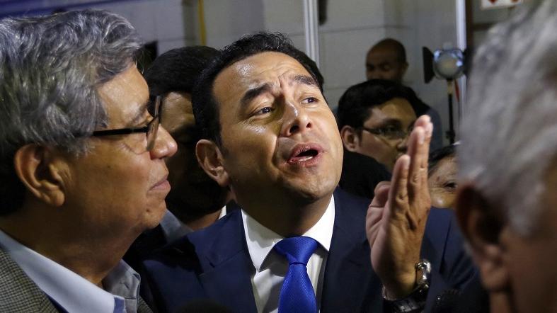 Jimmy Morales, presidential candidate for the National Convergence Front, arrives at the media center of the Supreme Electoral Tribunal in Guatemala City, Sep. 6, 2015.