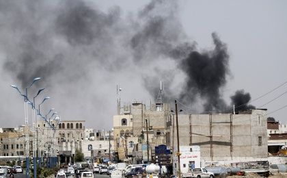 Smoke rises from the site of a Saudi-led air strike in Yemen's capital Sanaa, September 20, 2015.