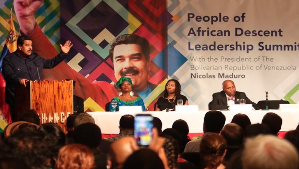 Venezuelan President Nicolas Maduro speaking at the conference in Harlem