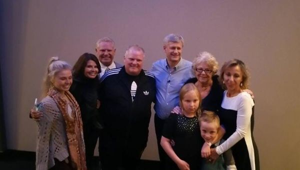 Rob Ford (4th from L) and Canadian Prime Minister Stephen Harper (4th from R).