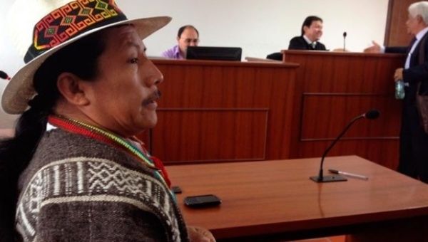 Colombian Indigenous leader and activist Feliciano Valencia at a court hearing. Supporters say his recent jail sentence was politically motivated.