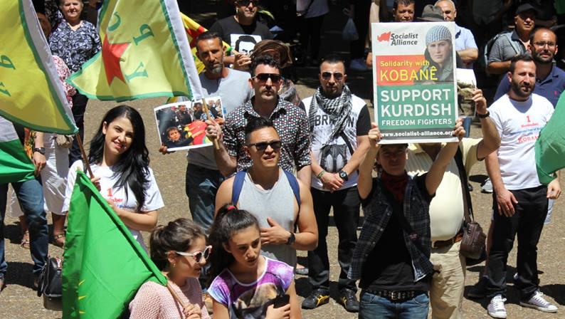 Hundreds of supporters of Syrian Kurds rallied in Sydney, Australia. Similar rallies have taken place in over 400 cities across the world.