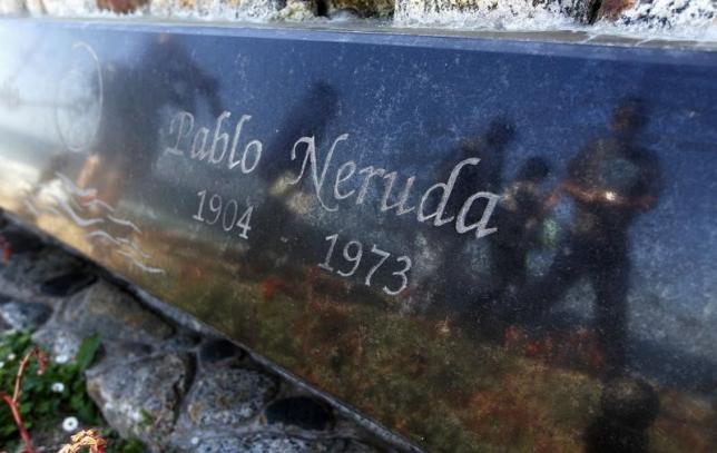 A view of the tombstone of Chilean poet and Nobel laureate Pablo Neruda inside the grounds of his house-museum before the exhumation of his remains earlier this year.