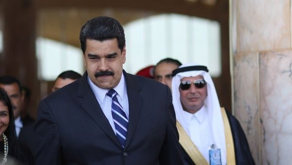 Venezuela's president, Nicolas Maduro, arrives in Saudi Arabia to participate in the Summit of South American-Arab Countries, Nov. 10, 2015.