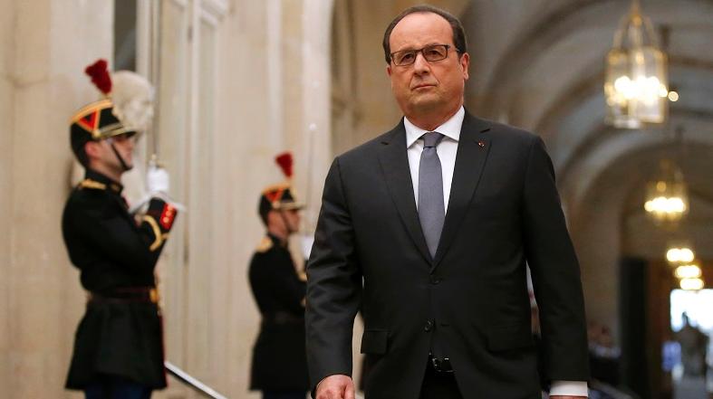 French President Francois Hollande before delivering his speech to parliament on Nov. 16 in the wake of the Paris attacks.