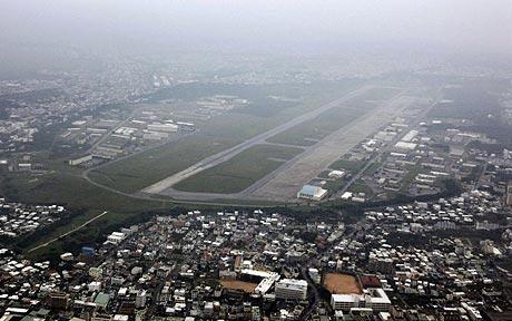 An aerial view shows U.S. Marine's Futenma air station on the island of Okinawa