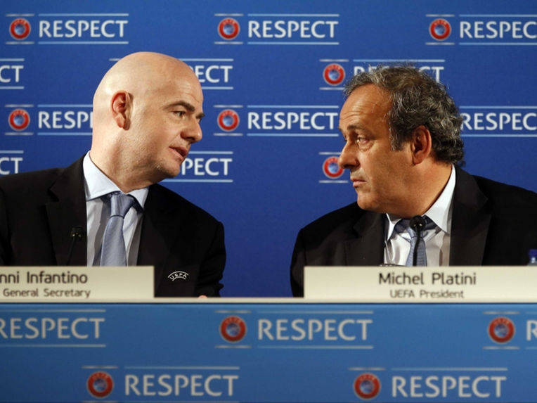 UEFA general secretary Gianni Infantino's (left) candidature has put Michel Platini's, who is serving 90-day suspension, hopes to be the next FIFA president in doubt.