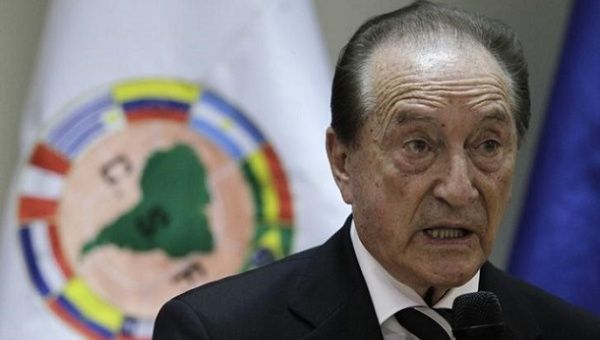 Archive foto of Eugenio Figueredo, during his time at the head of Conmebol, in a press conference in Asuncion, Paraguay, April 30, 2013.