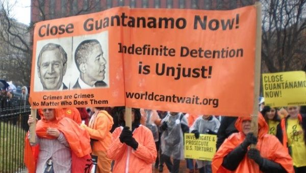 Protesters in Washington, D.C. demand the closing of the Guantanamo Bay military prison.