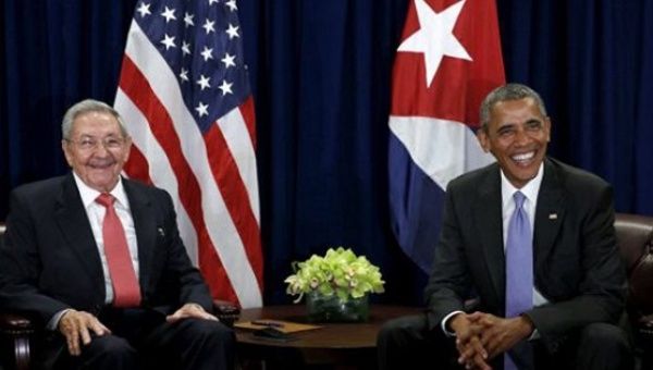 President Raul Castro and Barack Obama together for a historic meeting in New York Sept. 30, 2015, their second face-to-face meeting