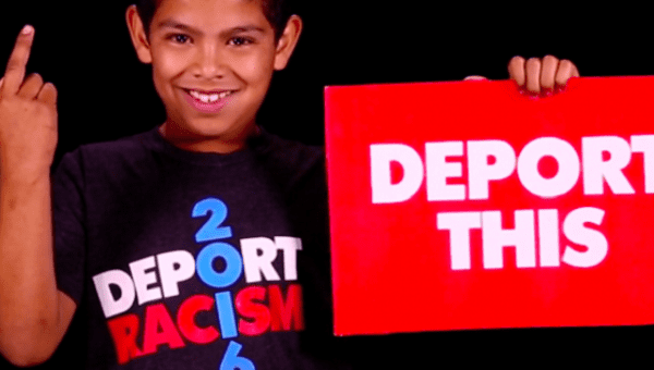 Screenshot from a video by Deportracism.com on kids telling Donald Trump off.