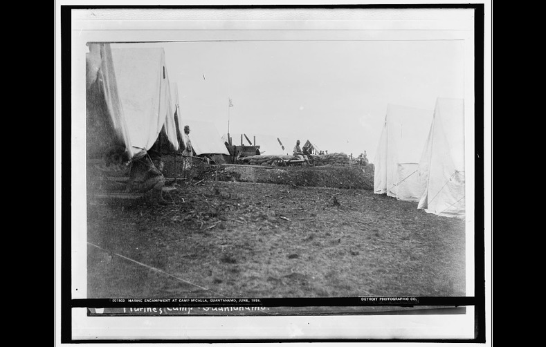 Marine encampment at Camp M'Calla (i.e. McCalla), Guantanamo, June 1898.