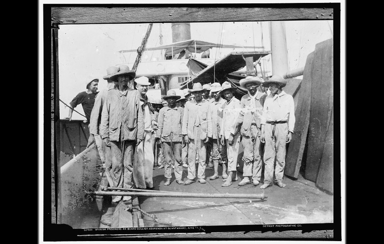 Spanish prisoners an (sic) board collier Abarenda at Guantanamo, June 14, 1898.