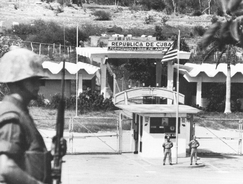 View of the North East Gate at the U.S. Navy base at Guantanamo Bay, Cuba, in 1969.