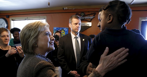 U.S. Democratic presidential candidate Hillary Clinton greets breakfast diners at Hannibal's Kitchen in Charleston, South Carolina.