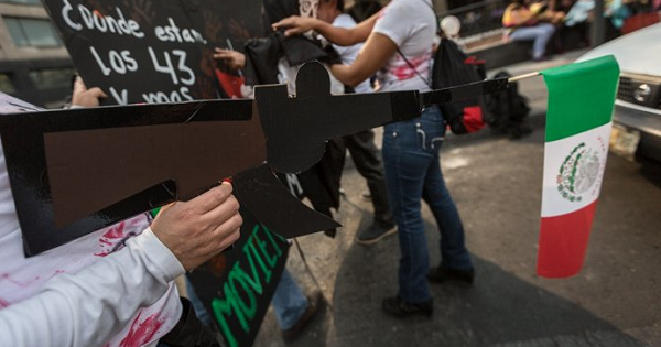 Demonstrators mark 17 months since the disappearance of the Ayotzinapa students, Feb. 26, 2016.