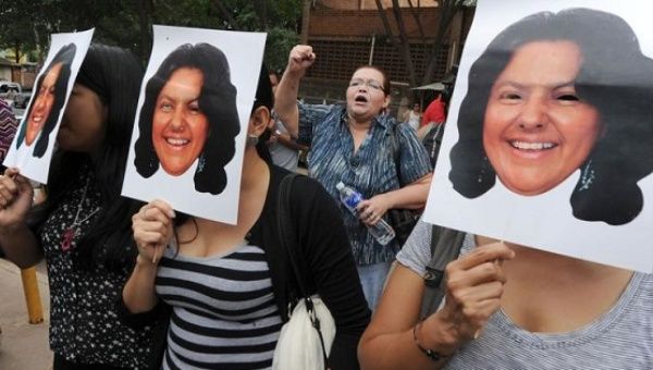 Supporters protest Berta Caceres' murder.