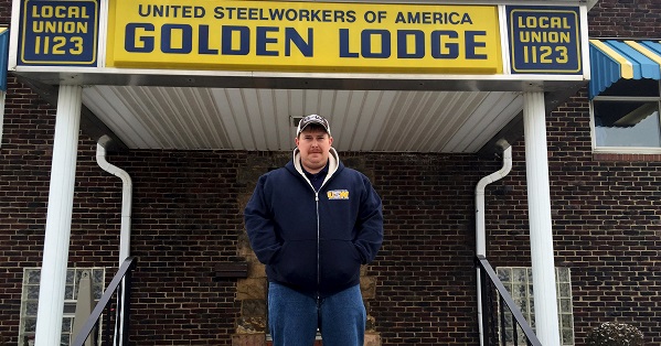 Curtis Green, vice president of the United Steelworkers' local union, poses for pictures in Canton, Ohio.