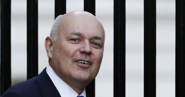 British Welfare Minister Iain Duncan Smith arrives to attend a cabinet meeting at Number 10 Downing Street in London, Britain Feb. 23, 2016.