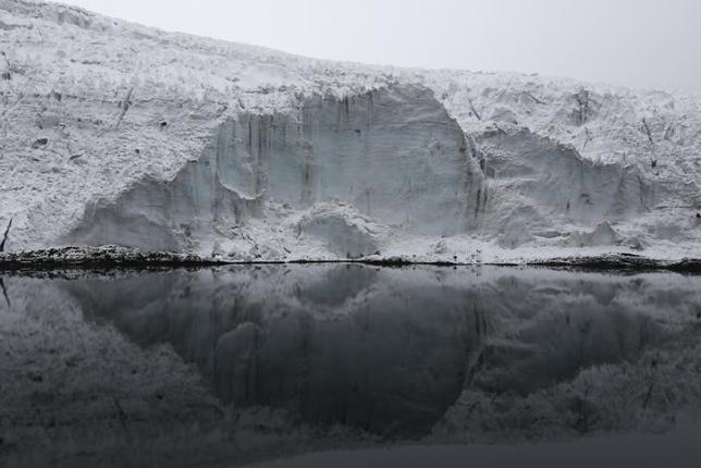 A view of the lake formed by meltwater from the Pastoruri glacier, as seen from atop the glacier in Huaraz, Sept. 19, 2013.