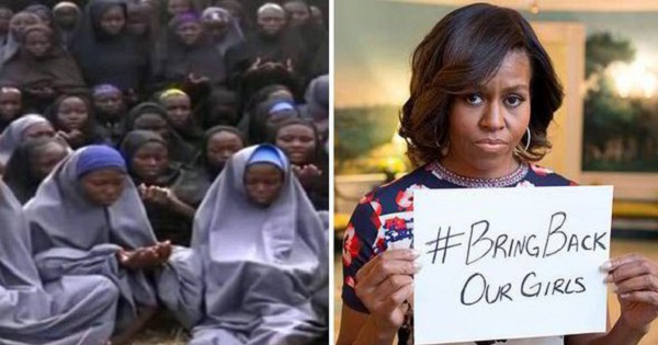 First Lady Michelle Obama and some of the Nigerian girls whose kidnapping sparked international outrage.