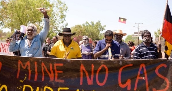 Traditional land owners protest fracking in Australia's Gulf of Carpentaria region.