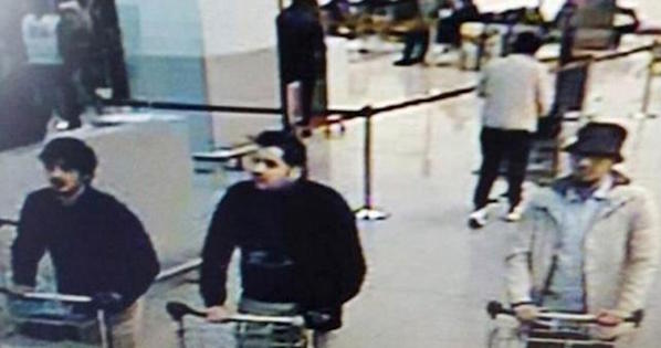 This CCTV image from the Brussels Airport surveillance cameras made available by Belgian Police, shows what officials believe may be suspects in the Brussels airport attack on March 22, 2016.