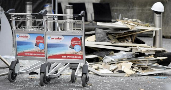 Wreckage are seen outside the terminal at Brussels International airport following bomb attacks in Brussels metro and Belgium's airport of Zaventem, Belgium, March 23, 2016.