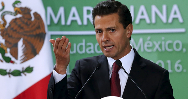 Mexico's President Enrique Pena Nieto announces the government plans to legalize marijuana-based medicines, April 21, 2016.