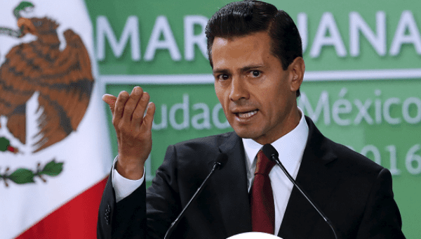 Mexico's President Enrique Pena Nieto announces the government plans to legalize marijuana-based medicines, April 21, 2016. 