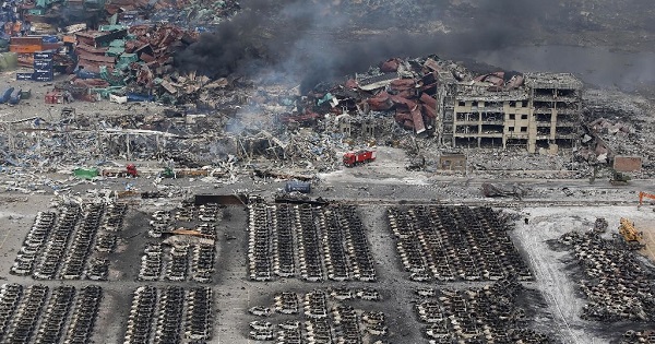 Friday's blast in Jingjiang recalled huge explosions caused by improper storage of chemicals in the northern city of Tianjin last August (pictured), when at least 165 people were killed.