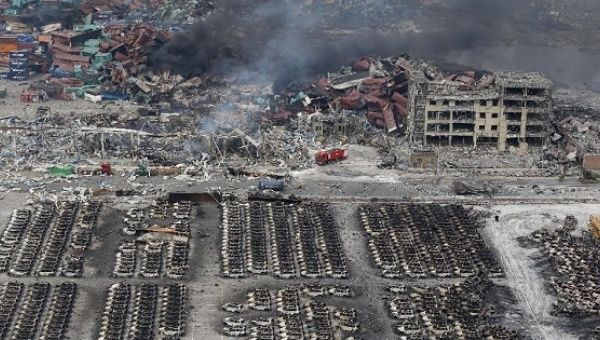 Friday's blast in Jingjiang recalled huge explosions caused by improper storage of chemicals in the northern city of Tianjin last August (pictured), when at least 165 people were killed.