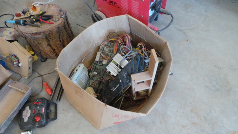 E-waste from the rubbish dump is stored in Esteban's workshop at the family home.