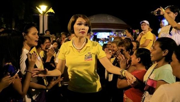 Geraldine Roman, a transgender congressional candidate, is greeted by her supporters in Bataan province, north of Manila in the Philippines May 6, 2016.