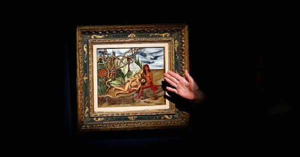 Frida Kahlo's painting is shown at Christie's auction house in New York.