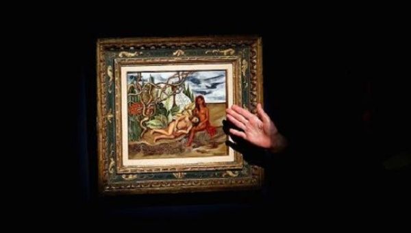 Frida Kahlo's painting is shown at Christie's auction house in New York.  