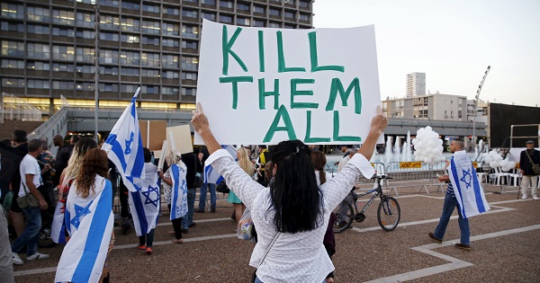 Supporters of Elor Azaria, an Israeli soldier charged with manslaughter, take part in a protest calling for his release in Tel Aviv, April 19.