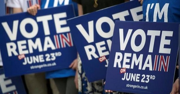 U.K. to vote in referendum June 23 on whether to stay in EU or to leave.